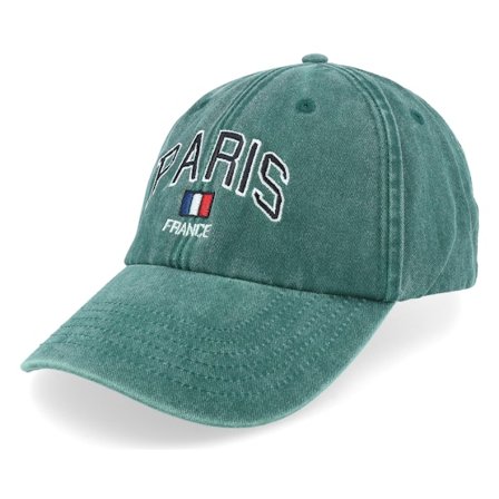 Iconic - Groen unconstructed Cap - Paris France Washed Green Dad Cap @ Hatstore
