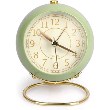SCSYV Liten Vekkereklokke, Klassisk Retro Analog Søt Enkel Design Liten Bordklokke med Ikke-Tikkende Batteridrevet Stille Bakgrunnsbelysning for Barn/