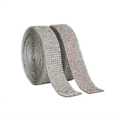 GHYT 2 stk 2,2 meter selvklebende krystallstrass diamanttape, Bling Strass klistremerke DIY bildekorasjonsklistremerke glitter Strass Krystall