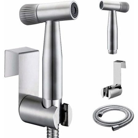 Toilet Bidet Sprayer, Håndholdt Bidet Sprayer med Top Trykkontrolknap - Toilet Brushoved med Slange + Stativ