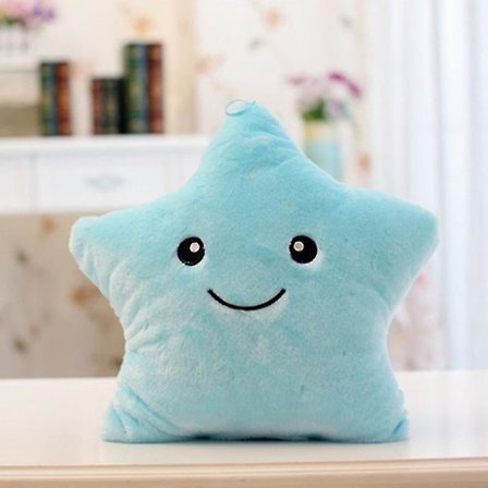 Led-valollinen värikäs viisisakarainen tähti pehmolelu tyyny sininen 35cm