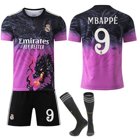 2024-2025 Real Madrid Dragon Anniversary Edition Jalkapallopaita Lapsi Aikuinen Sukkien Kanssa No.9 Mbappé No.9 Mbappé XS