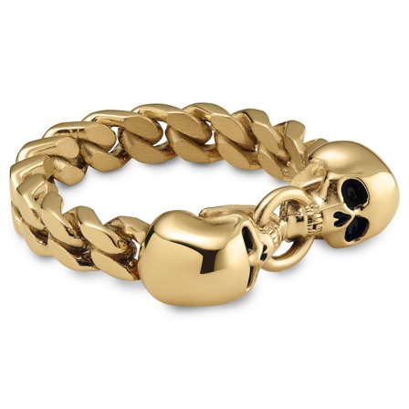 Aspero | Gold-tone Stainless Steel Two Skulls Ring for Men - Skull rings