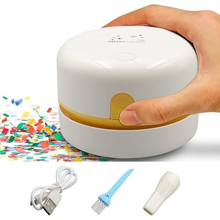 Skrivebordsstøvsuger, bordstøvsuger med USB-ladingstastatur med sugedyse, minidetachable støvsuger (hvit)