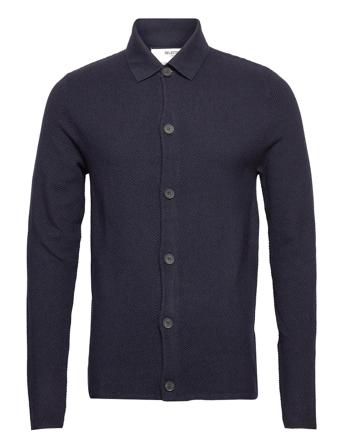 Slhrian Ls Knit Polo Cardigan B Blue Selected Homme