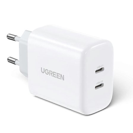 Væglader til telefon 2x USB-C 40W Power Delivery hvid