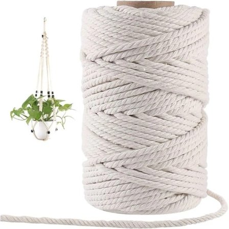 Hot tilbud til lav pris! 6 mm macramé snor, 50 meter tykt macramé garn i bomuld (beige) - Glad