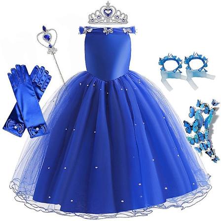 Askepott-kjole Skjørt Halloween Cosplay Kostyme Barn Jenter Festkjole Lang Kjole Ornament Kjole Sett 02 Dress kit 02 120cm