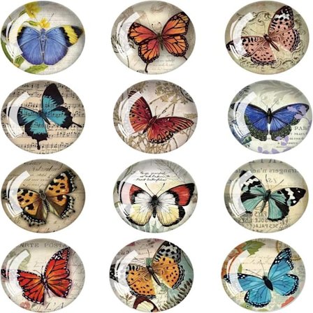 12-pakning sommerfuglmagneter for kjøleskap, 3D-glass, oppslagstavle, kontormagneter, vintage sommerfuglmagneter for kjøleskap