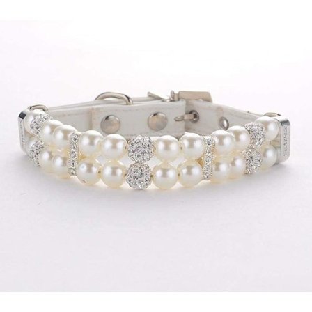 Hundehalsbånd, Perlehundehalsbånd, Moderne PU-læder Perlehalsbånd til Hunde og Katte, Hundehalsbånd