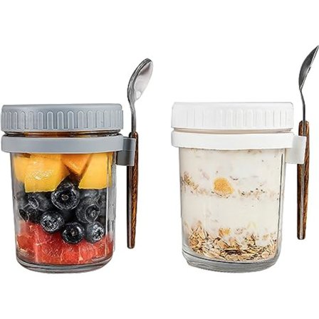 Overnatningsgrødbeholder med låg og ske, stor lufttæt 10oz