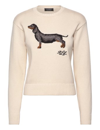Intarsia-Knit Dachshund Cotton Sweater Cream Lauren Ralph Lauren