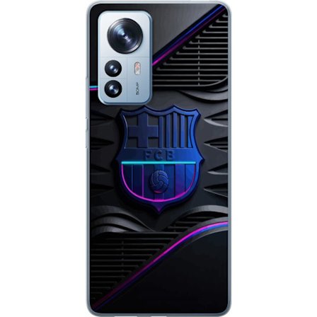 Kompatibelt Mobildeksel til Xiaomi 12 Pro FC Barcelona klubbemblem i neonblått og rosa med futuristisk metallisk design