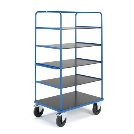 Shelf Trolley TRANSFER, 5 Shelves, Storage Transport, Steel Frame, MDF Shelves, 1000x700x1800 mm, rubber wheels, with Brakes - AJ Products
