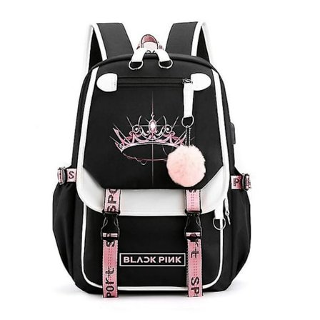 Blackpink Reppu Kannettavalle Tietokoneelle Koulureppu Kirjalaukku USB-Latauskuulokeportilla
