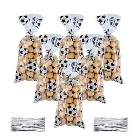 100 stk. fodboldfest favoriser taske varmeforseglingsbare slikposer med twist ties