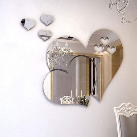 Spejl vægklistermærker, 3D Krystal Dobbelt Kærlighed Akryl Hjerte DIY