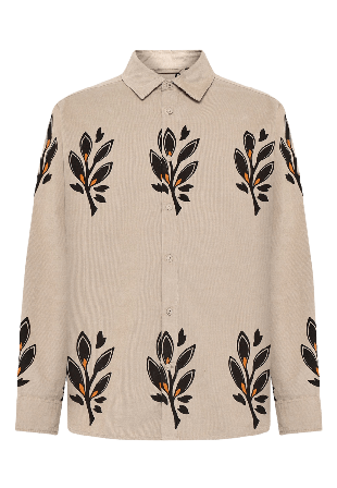 Knowledge Cotton Apparel SOS Organic Corduroy Printed Shirt - GOTS/Vegan Skjortor Herr Beige S