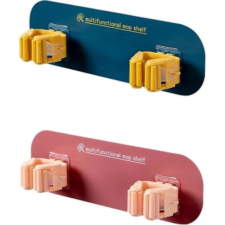 mopp väggklämma självhäftande krok kvast hängare väggmonterad moppklämma plast kvastställ 2st (blå gul+köttmjöl)