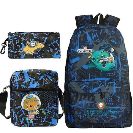 3 stk/sett The Octonauts Skoleveske Anime Trykt Skuldersekk Med Blyantveske Messenger Bag