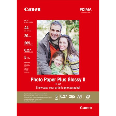 Canon Photo Paper Plus Glossy II PP-201 - Blank - A4 (210 x 297 mm) - 275 g/m² - 20 ark fotopapir - for PIXMA iP100, iP2600, iP2700, iX7000, MG2555,