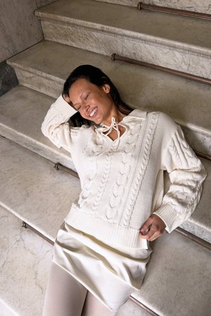 NA-KD Kabelstickad tröja med knytdetalj - Kabelstickade Tröjor - Naturvit - L