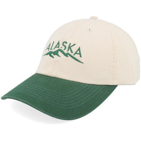 Wild Spirit - Beige Unconstructed Cap - Alaska Mountains Washed Stone/Dark Green Dad Cap @ Hatstore