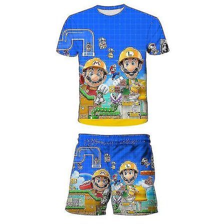 Sommerbadedrakt for barn Todelt Super Mario-badedrakt Kortermet svømmedress for gutter Badedrakt tegneseriestranddrakt