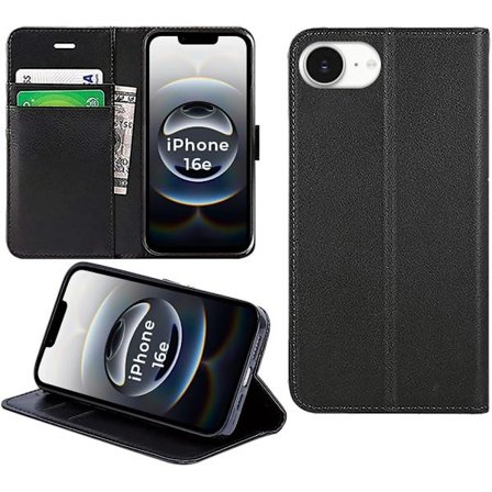 iPhone 16e Etui Flip Læderpung Bog Stativ Folio Kortholder Telefoncover iPhone 16e (SORT)