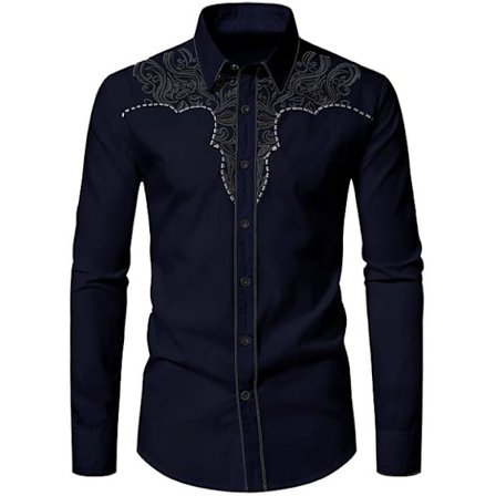 Herre Western Cowboy Skjorte Casual Knap Ned Langærmet Broderede Skjorter