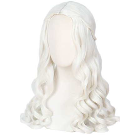 Naisten tyttöjen valkoinen vaalea pitkä aaltoileva peruukki Halloween Cosplay -asu kuningatar peruukki aikuinen