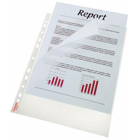 ESSELTE Plastficka, A4, stansad, 115 mikrometer, polypropylen, jämn, 11 hål, genomskinlig 100/fp - Lyreco - Kontorsmaterial - Mappar och plastfickor -