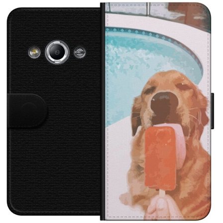 Kompatibel Tegnebogsetui til Samsung Galaxy Xcover 3 Sommerhund ispinde med glad hund der slikker på is ved poolen, charmerende og sommerligt motiv