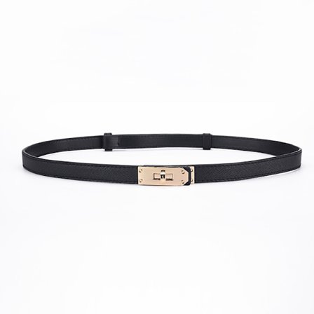 Svart skinnbelte for kvinner, klassisk ensfarget belte i legering