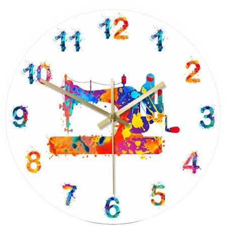 Sy Maskin Akvarell Konsttryck Väggklocka Skräddare Syrum Skylt Tyst Dekoration Väggklocka Skräddare Present