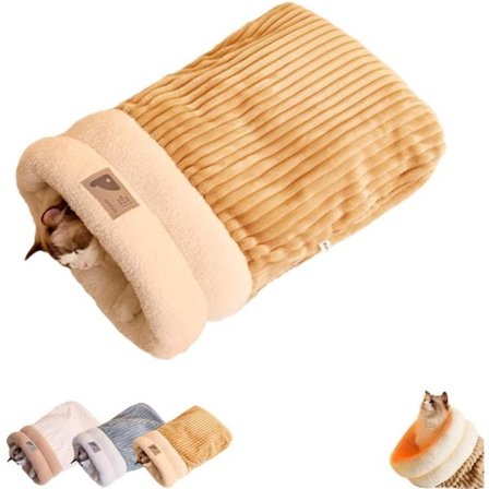 ING Katte sovepose Blød Plys Vinter Sovepose Selvopvarmende Katteseng Kæledyrsgemmested til Killinger og Hvalpe (Brun 53cm Lang x 46cm Bred)