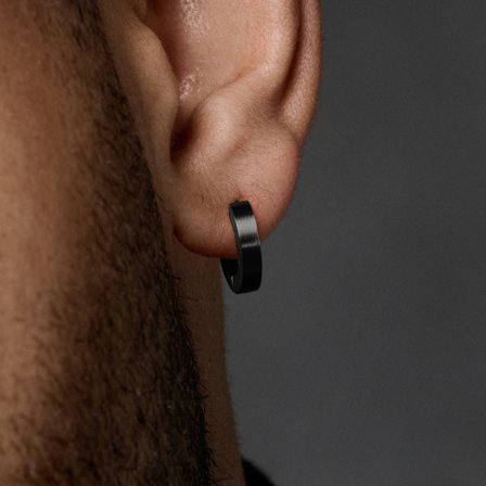 Pendiente de aro liso negro for Men