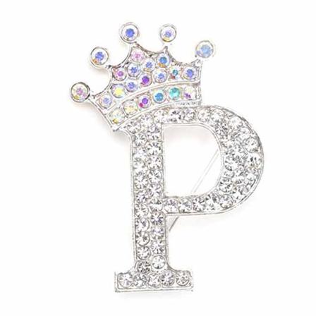 Fashion Crown 26 forbokstaver A til Å Crystal Rhinestone Broo Silver-P