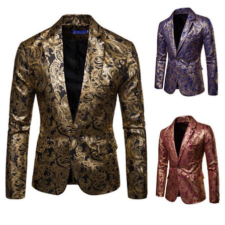 Herr One Button Paisley Tuxedo Jackor Slim Fit Blazers Jacka