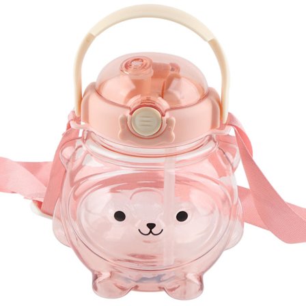 Sarjakuva Karhun Muoto 1000ml Suuri Vesipullo Pillillä Hihna Kannettava Kesäinen Vaaleanpunainen Juomapullo