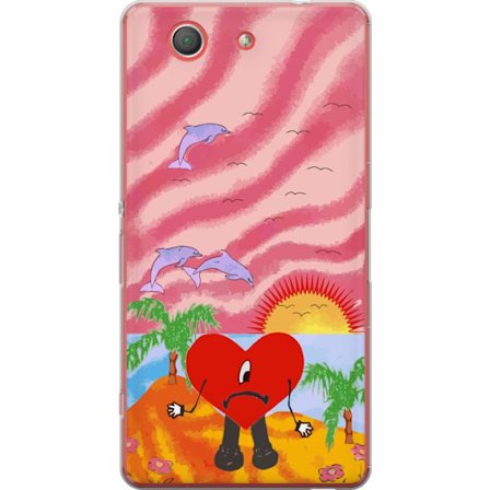 Yhteensopiva Puhelinkuori Sony Xperia Z3 Compact Bad Bunny värikkäässä tikatussa takissa sydänkuvioilla ja aurinkolaseilla modernissa katutyyliss