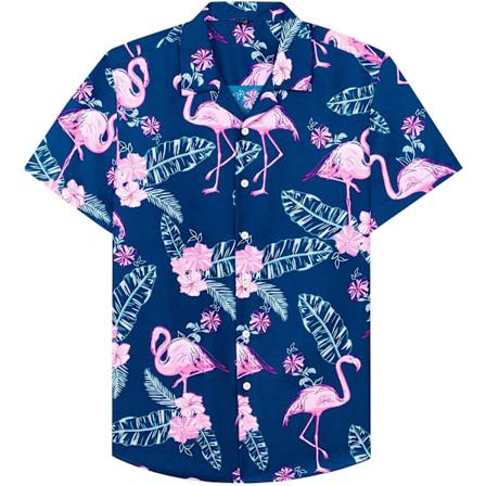 Herre Hawaiiskjorte og shorts sæt Regular Fit kortærmet casual funky strand flamingo skjorte sæt XXL