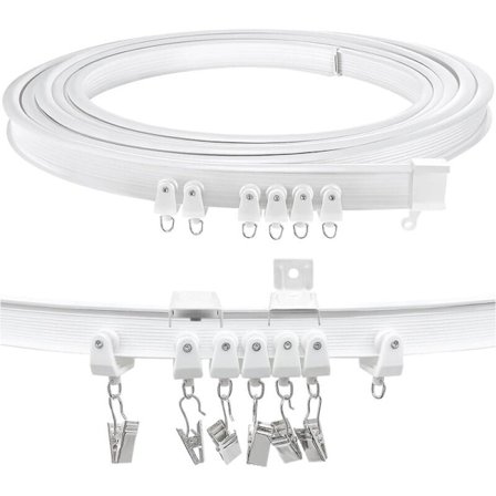 Fleksibel gardinskinne til loft til glasvægge ca. 5 m foldbar buet med robuste vægbeslag i plast