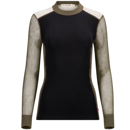 Aclima W's Woolnet Hybrid Crewneck Jet Black/Tarmac/Beige Melange