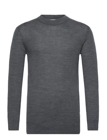 Regular Merino Knit Crew Neck Knowledge Cotton Apparel Grey