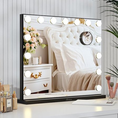 Mirlux Hollywood sminkspegel - LED-belysning - 10x zoom - upphängd - svart - 58x48cm