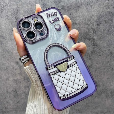 Til iPhone 16 Pro Max Cover Spejl Støtteben TPU+PC Skinnende Beskyttende Bagside - Sort