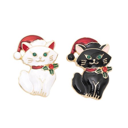 2 st Jul Katt Broscher för Kvinnor Flickor Män Mode Söt Emalj Strass Cubic Zirconia Klänningstillbehör Gåvor till Älskare