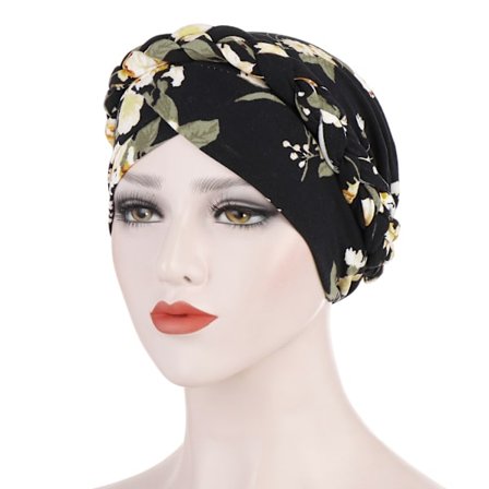 Arabisk Wrap Hovedtørklæder Printet børstet mælkesilke turban cap floral stof kort fletning hovedtørklæde cap bag kan skjule hår Sort