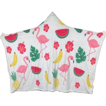 Plush Filt Pläd med Huva Flamingo och Frukt